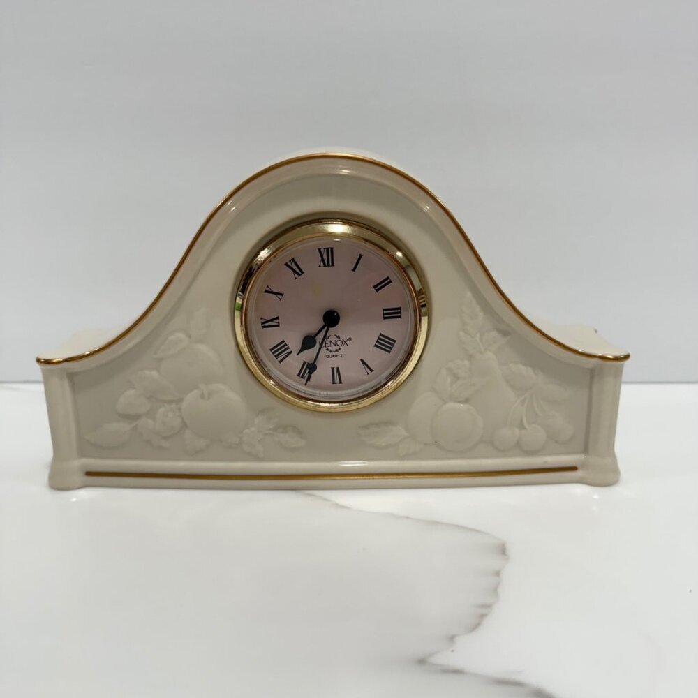 VTG USA Lenox Fruits of Life Mantel Desk Clock Embossed 24K Gold Trim WORKING